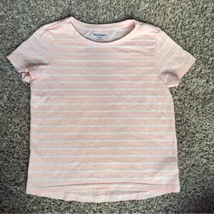 Old Navy Pink and White Striped Short Sleeve Tee Girls Medium (8)